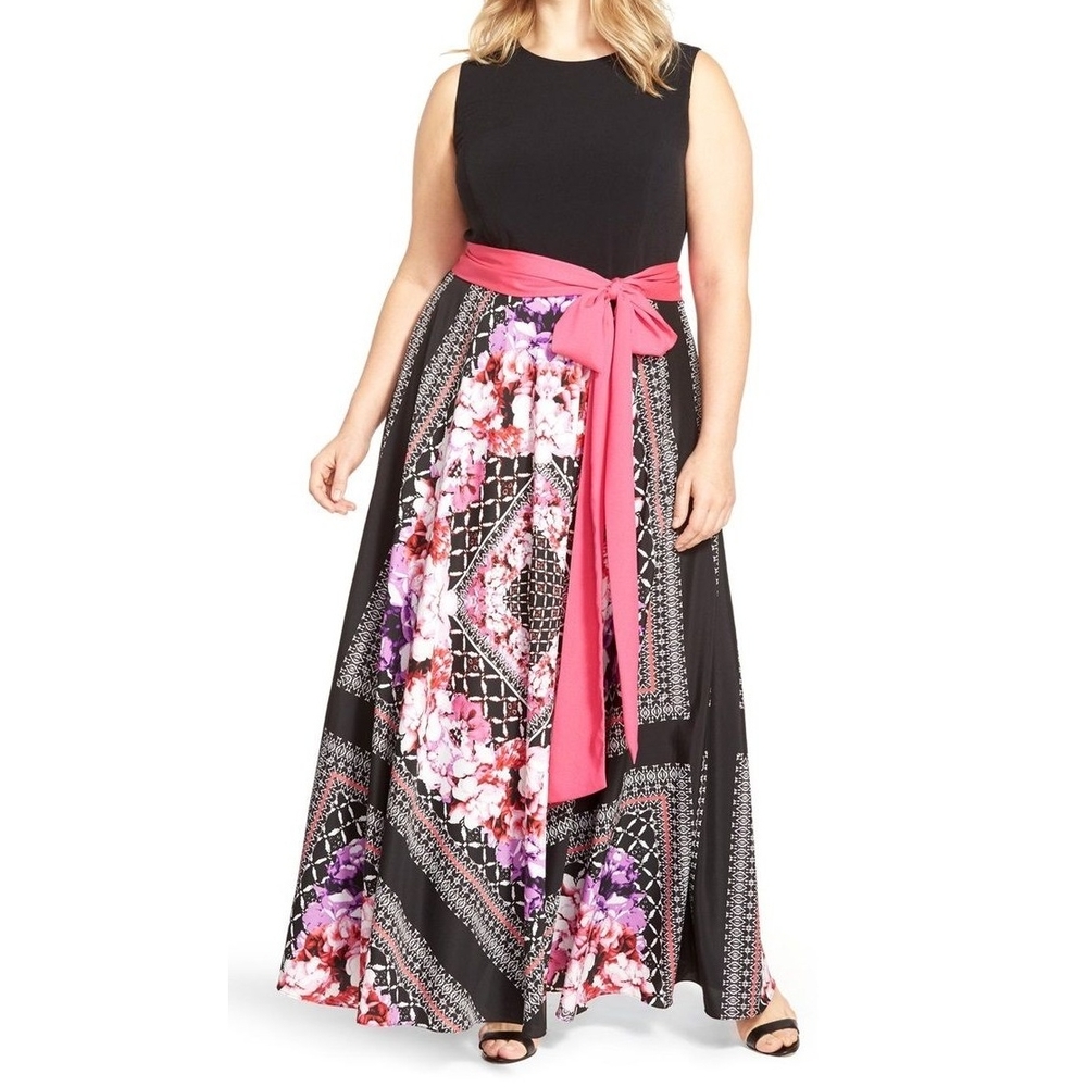 Eliza J Black and Pink Floral Maxi Dress